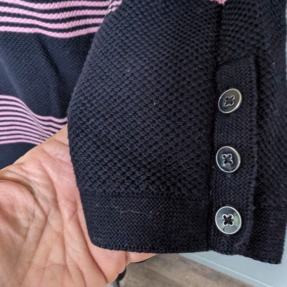 Talbots Navy Blue and Pink Striped Sweater Size Medium - Picture 2 of 12